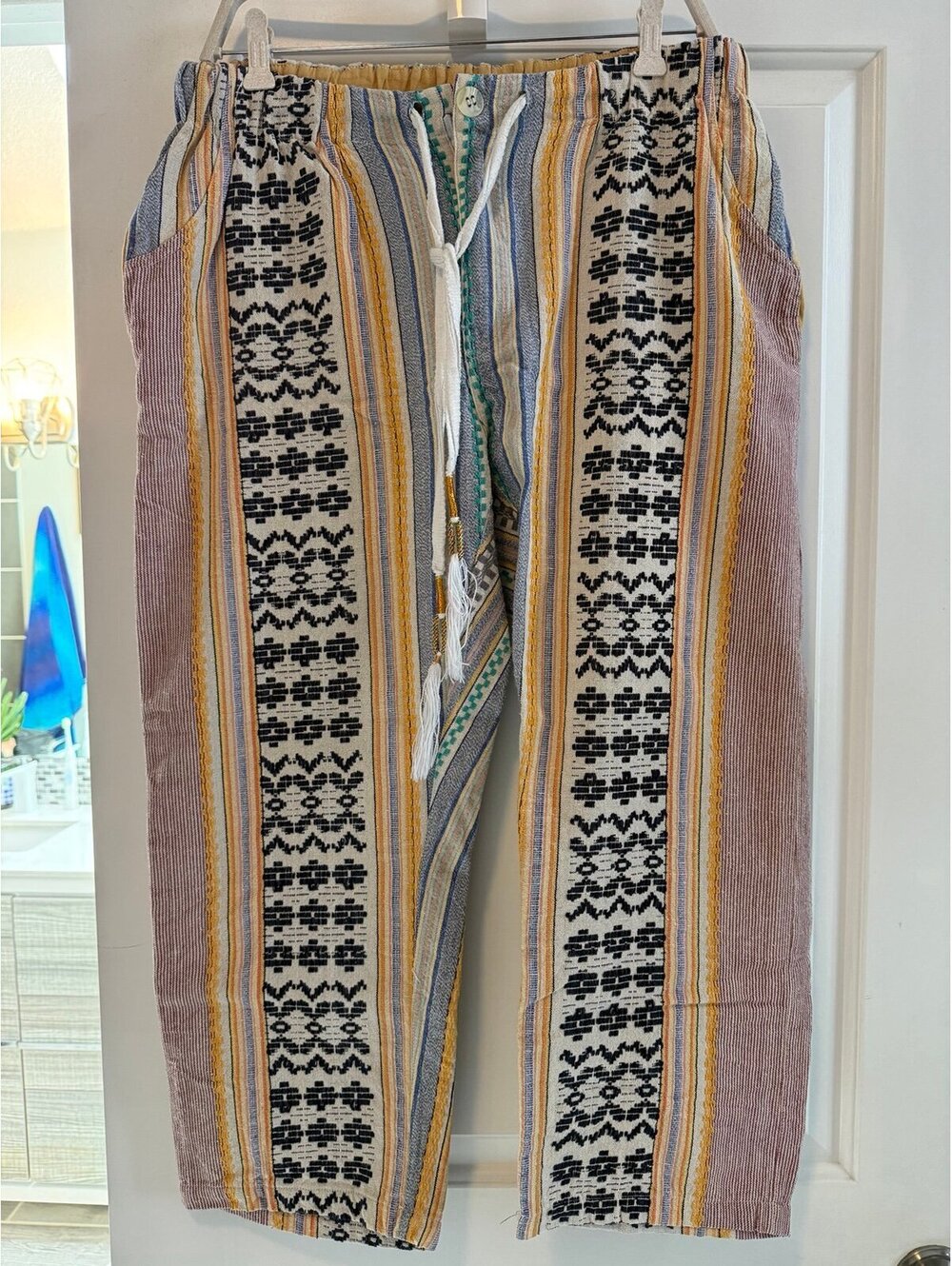Collected XX Hikmat E Firang Boho Printed Tassel Drawstring Crop Pants medium